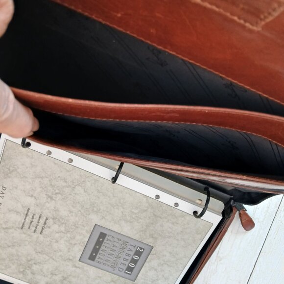 Vtg SCULLY Brown Leather Briefcase Planner Portfolio 3 Ring Binder Handles 13x11 - Picture 10 of 16